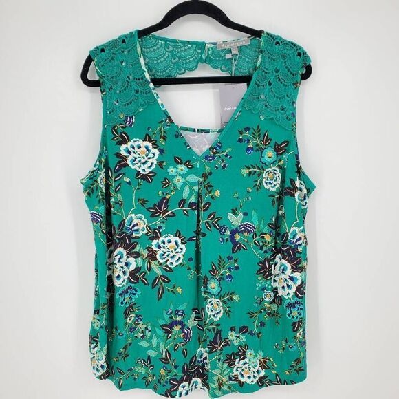 Daniel‎ Rainn NWT Women's Green sleeveless open back crochet top Size 2X - Picture 1 of 5